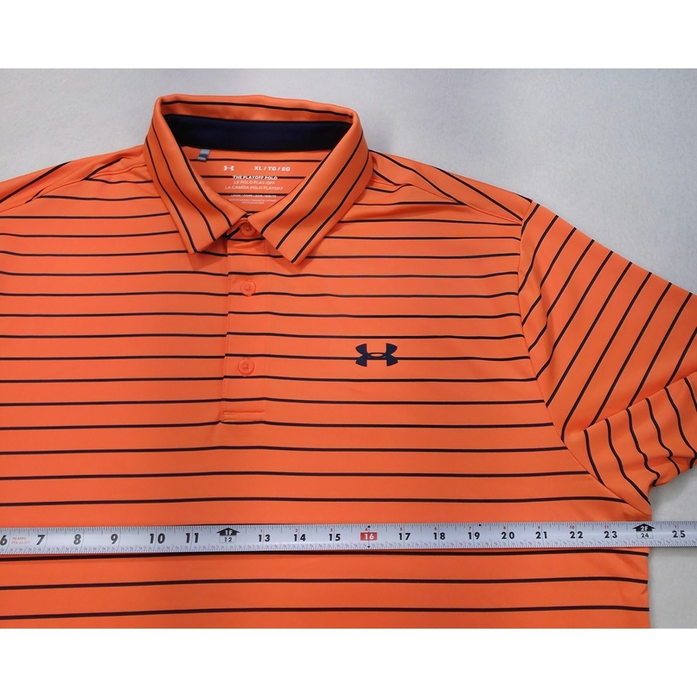 Under Armour The Playoff Polo Shirt Mens XL LIMITED USE Neon Orange Blue Stretch - Picture 4 of 8